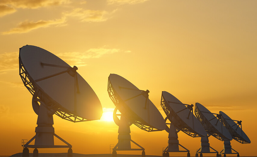 five satelite dishes on the sunset